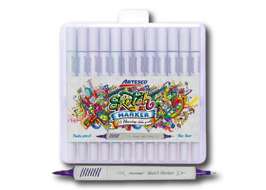 MARCADORES SKETCH PUNTA PINCEL ESTUCHE X 24 LETTERING Y P. FINA DOBLE PUNTA